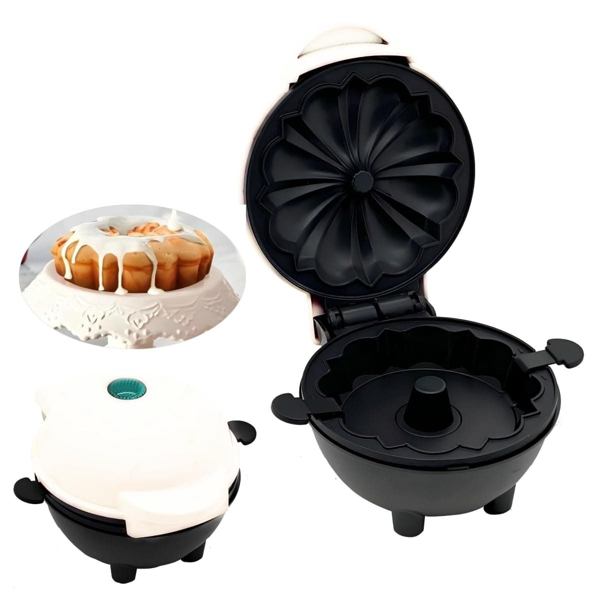 Cake Maker Lava Cake Maker Mini Donut Maker Waffle Maker Pancakes Maker Machine for Breakfast, Snacks, Desserts Non-stick Surface, Cake Machine, Double-sided Heating, White