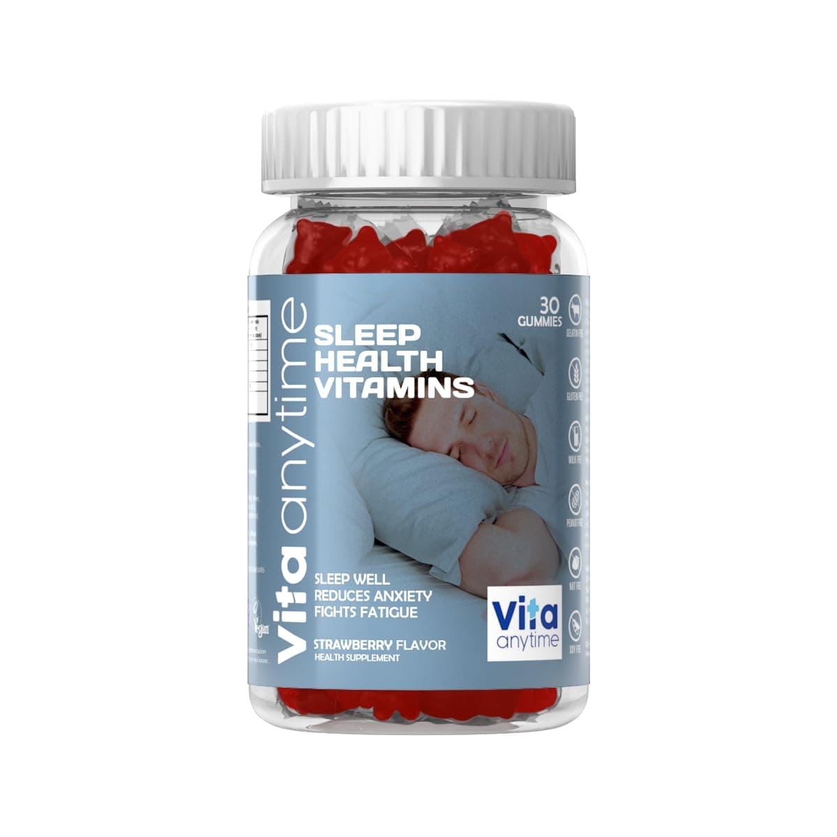 Vita Anytime Melatonin Sleep Gummies for Deep Sleep Support with Fresh Wake-Up Effect | Improves Sleep Cycle, Relaxes Nerves & Non-Addictive | For Men & Women | 30 Gummies