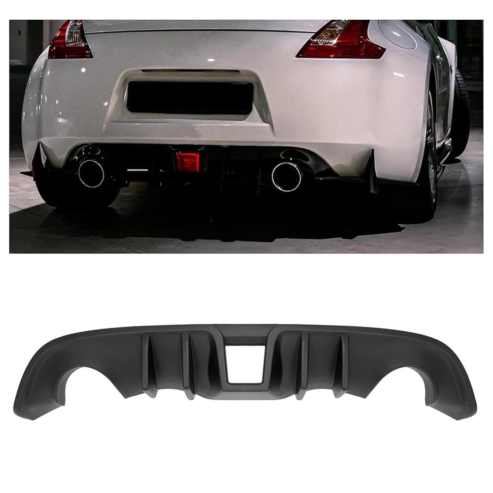 HECASA Rear Bumper Diffuser Compatible with 2009-2020 Nissan 370Z Z34 Coupe 2-Door Shark Fin Style Lower Bumper Lip Spoiler Splitter Valance ABS Plastic - Matte Black