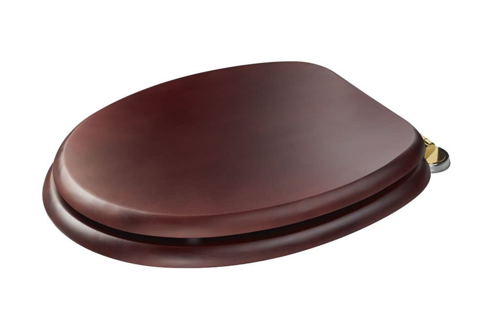 Croydex Douglas 'Sit Tight' Double Fixed, No More Movement Mahogany Effect Toilet Seat with Anti-Bacterial Treated Surface and Brass Hinges