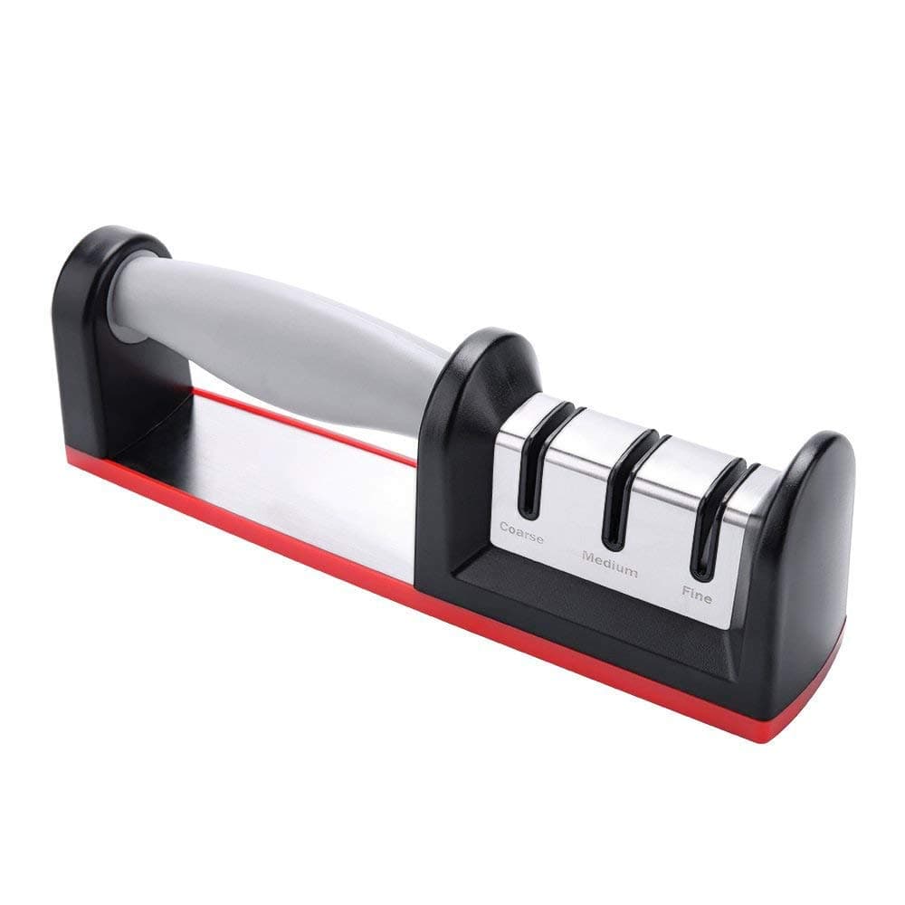 HAUEA Manual Knife Sharpener 3 Stage Kitchen Knives Sharpener for All Size Household Knives with Non Slip Base and Ergonomic Handle