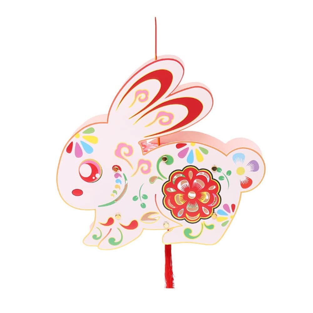 DIY Rabbit Shaped Lantern with Light for Holiday Anniversaries Celebration Creative Delicate Paper Lantern Chinese Style Handheld Rabbit Lantern Luminous Atmosphere DIY Handcrafts for Home School