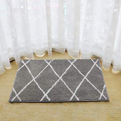 GRECUTE Bathroom Rug Mat (32‘’ x 20‘’), Microfiber Rug, Soft Absorbent Shaggy Rug, Plush Carpet Mats for Tub, Shower and Bath Room (Grey-6)