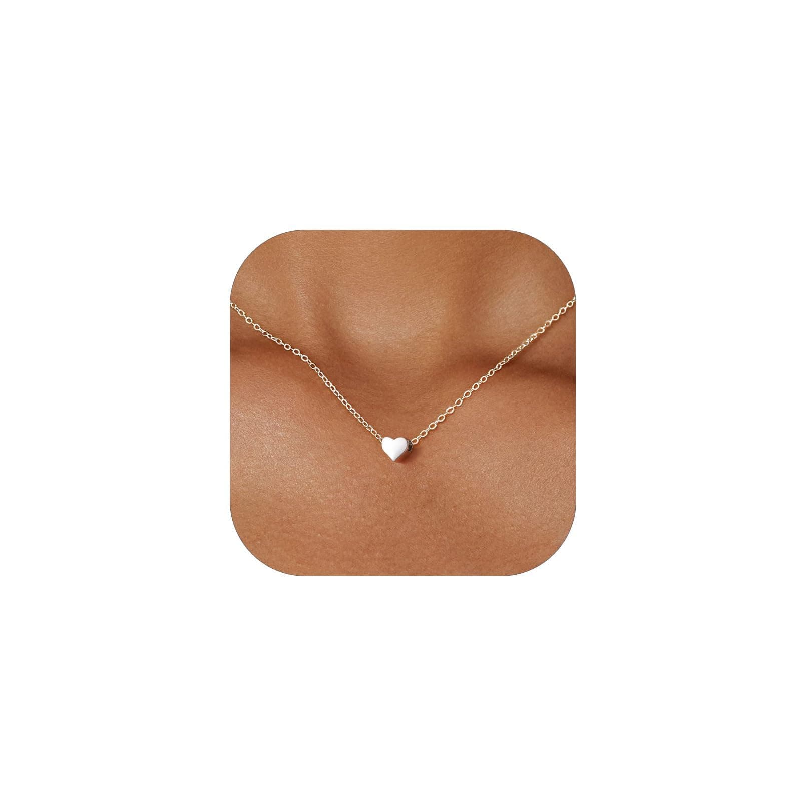 Personalized 925 Sterling Silver Dainty Small Heart/Star/Moon/Dot/Triangle Pendant Necklace for Women, Silver/Gold/Rose Gold/Black (with Gift Box)