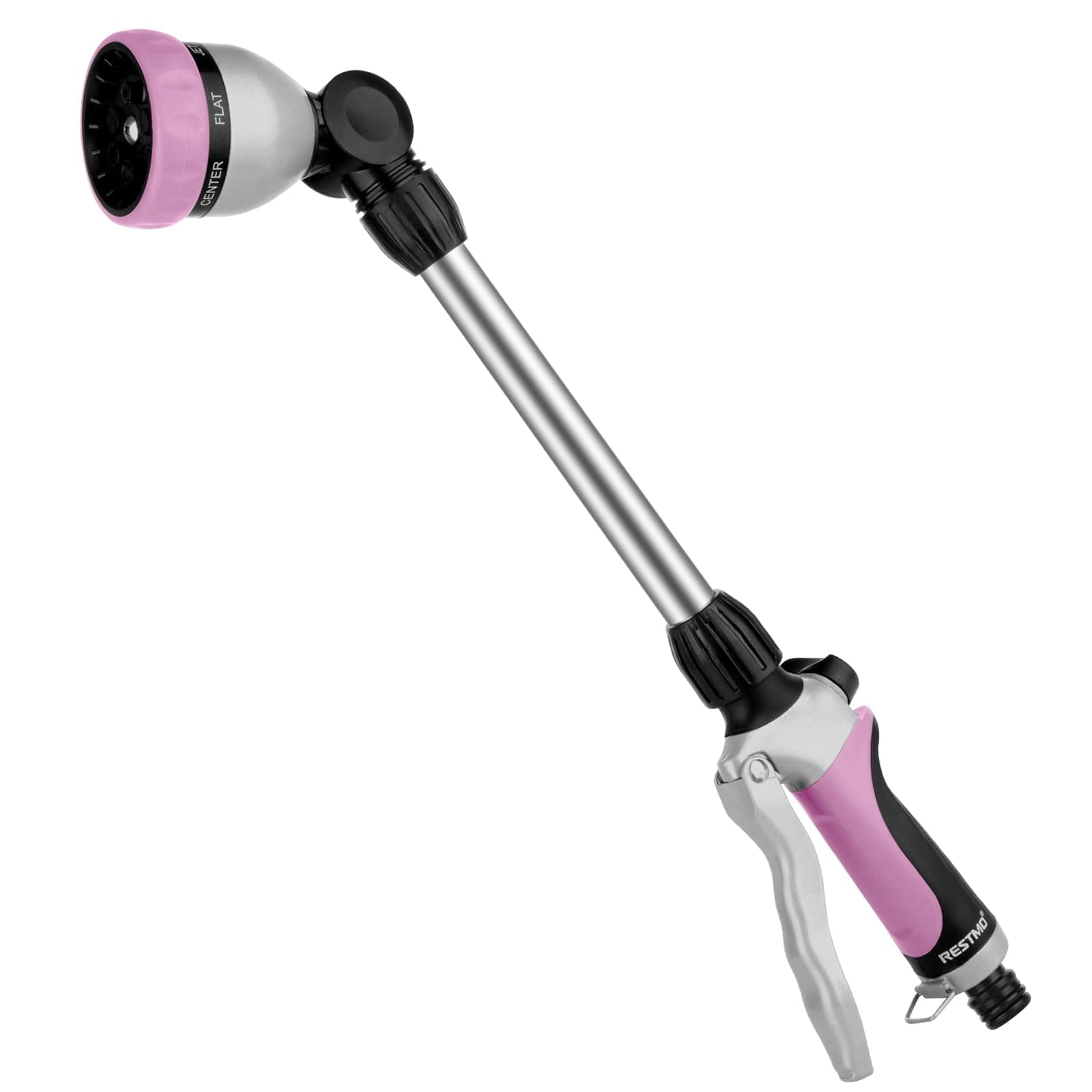 RESTMO 48cm Watering Lance, Long Metal Spray Lance | 180° Adjustable Ratcheting Head | 7 Spray Patterns Extension Hose Wand, Perfect Garden Sprayer Gun to Water Hanging Baskets, Shrubs, Pink