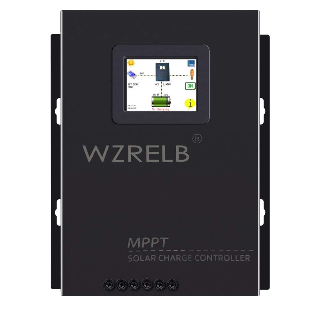 WZRELBNew 60A MPPT Solar Charge Controller 12V/24V/48 Auto, 18V/36V Manual Max PV 170V,LCD Full Touch Screen Design,Battery Charger Controller