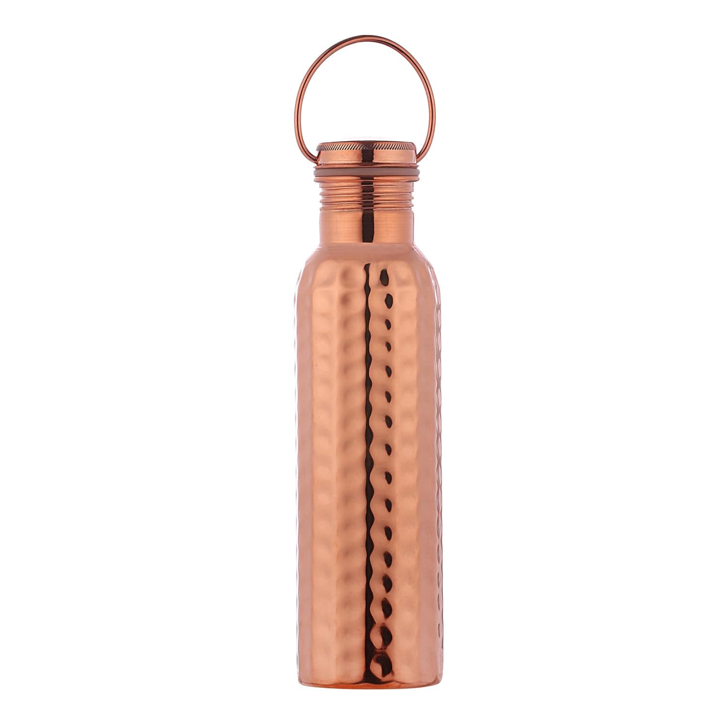 ANCIENTIMPEX Pure Copper Hammered Water Bottle with Carrying Handle – 600ml (20.28 FL Oz) | Seamless Leak-proof Joint-Free Aayurvedic Water Bottle for Health, Detox & Daily Hydration