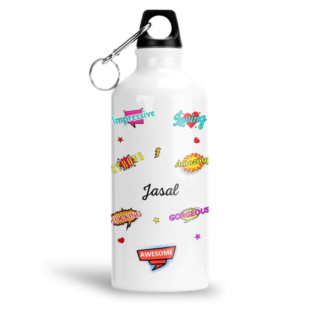 FABTODAY Aluminium White Sipper/Water Bottle 600 ML - Best Personalized Gift for Happy Birthday, Name - Jasal