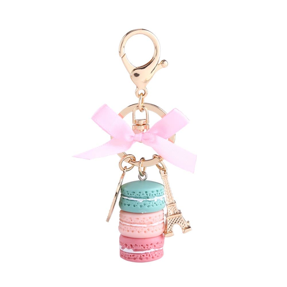 Colorful Cute Macaron Keychain Ring Eiffel Tower Macaron Charm Keychain Bag Purse Decoration for Children Birthday Gift(Green)