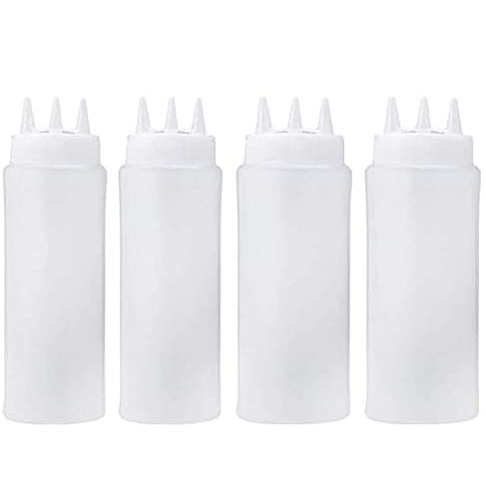 Kangkang 4PCS 16OZ/450ml 3-Hole Plastic Squeeze Condiment Bottles for Sauce Oil Vinegar Ketchup Mustard Salad Dressing Kitchen Accessories