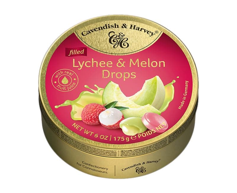 Lychee & Melon Filled Hard Candy Drops | 175g 6 ounce Tin