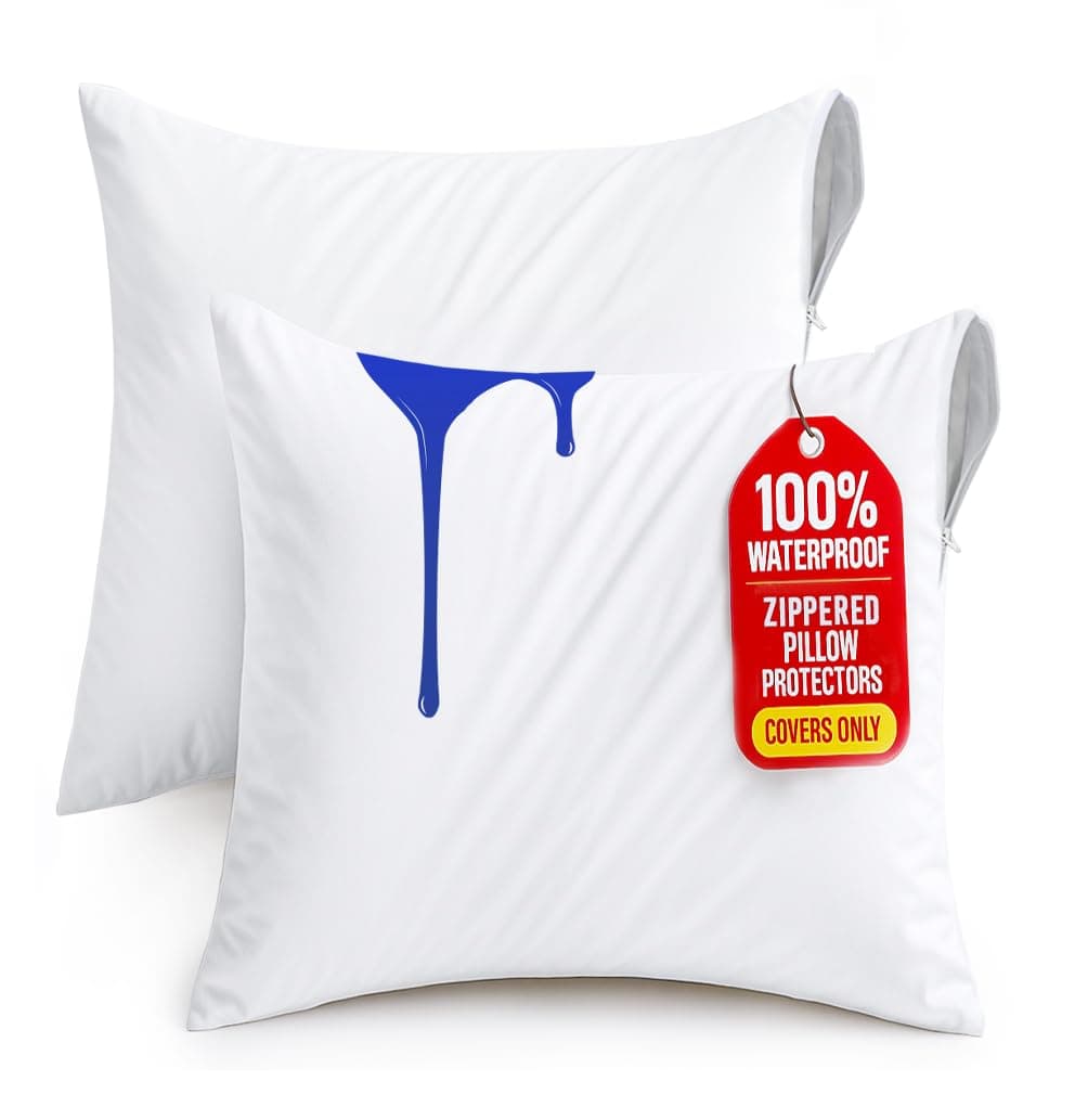 Utopia Bedding 2 Pack Waterproof Throw Pillow Protectors with Zipper 26 x 26 Inches (White), Bed Bug Proof Pillow Case Covers, Moisture Wicking Pillow Encasements
