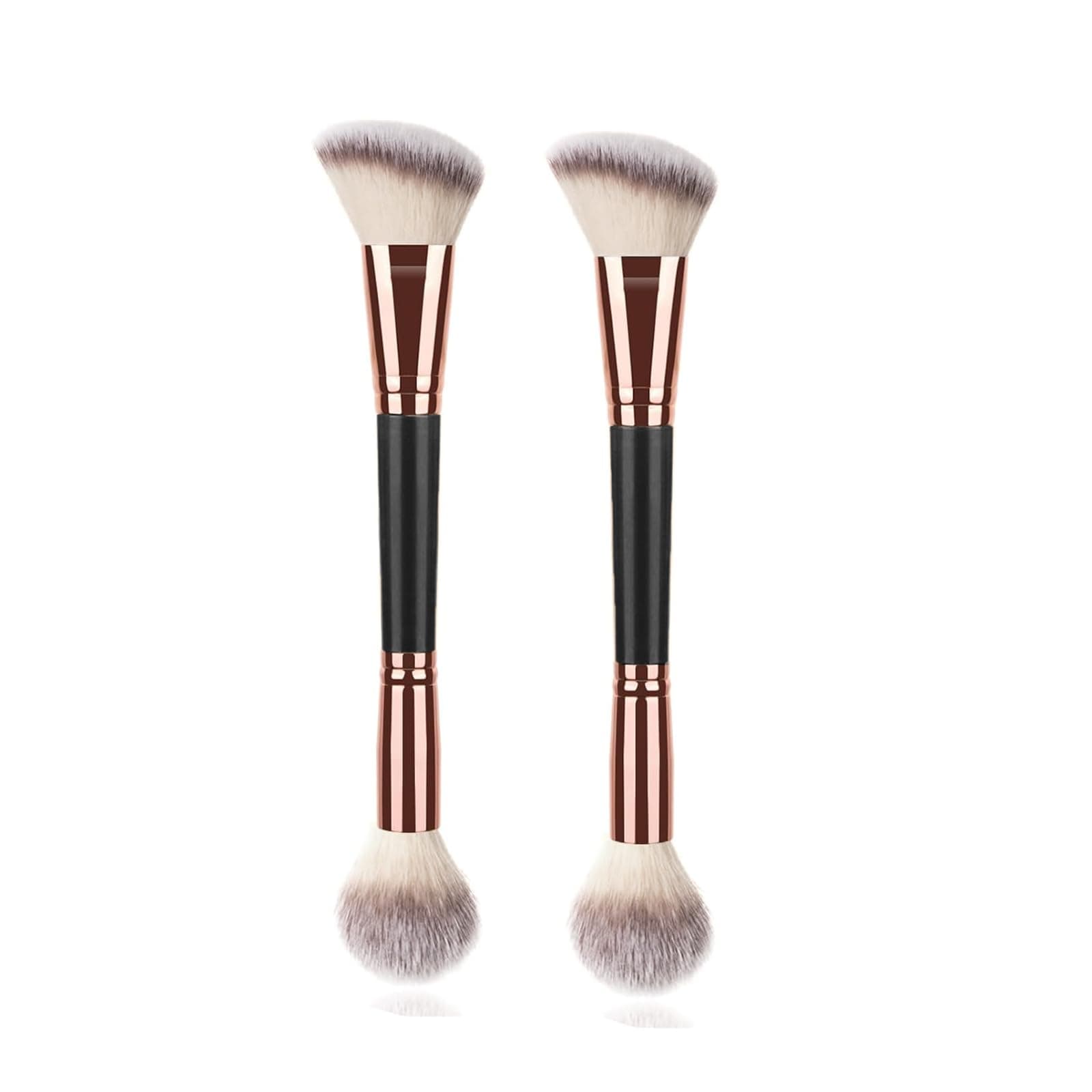 2Pcs Dual-ended Makeup Brushes for Contouring Blending and Bronzing Angled Foundation Brush&Concealer Brush Premium Luxe Hair for Flawless Application of Liquid Cream and Powder Makeup Black