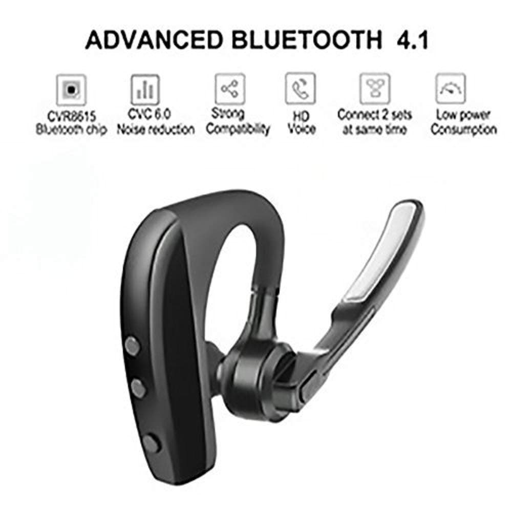 AUXBLUE Bluetooth Headset Wireless Handsfree Earpiece Headphone Active Noise Cancelling Double Digital MIC Cell Phone Trucker Business Office (Black) (MIC-Out)