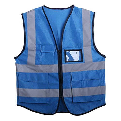 Hacloser High Visibility Safety Vest Reflective Strips Zipper Front Jacket Security Waistcoat with 5 Pockets Multicolor for Cycling Motorcycle Running (Dark Blue)