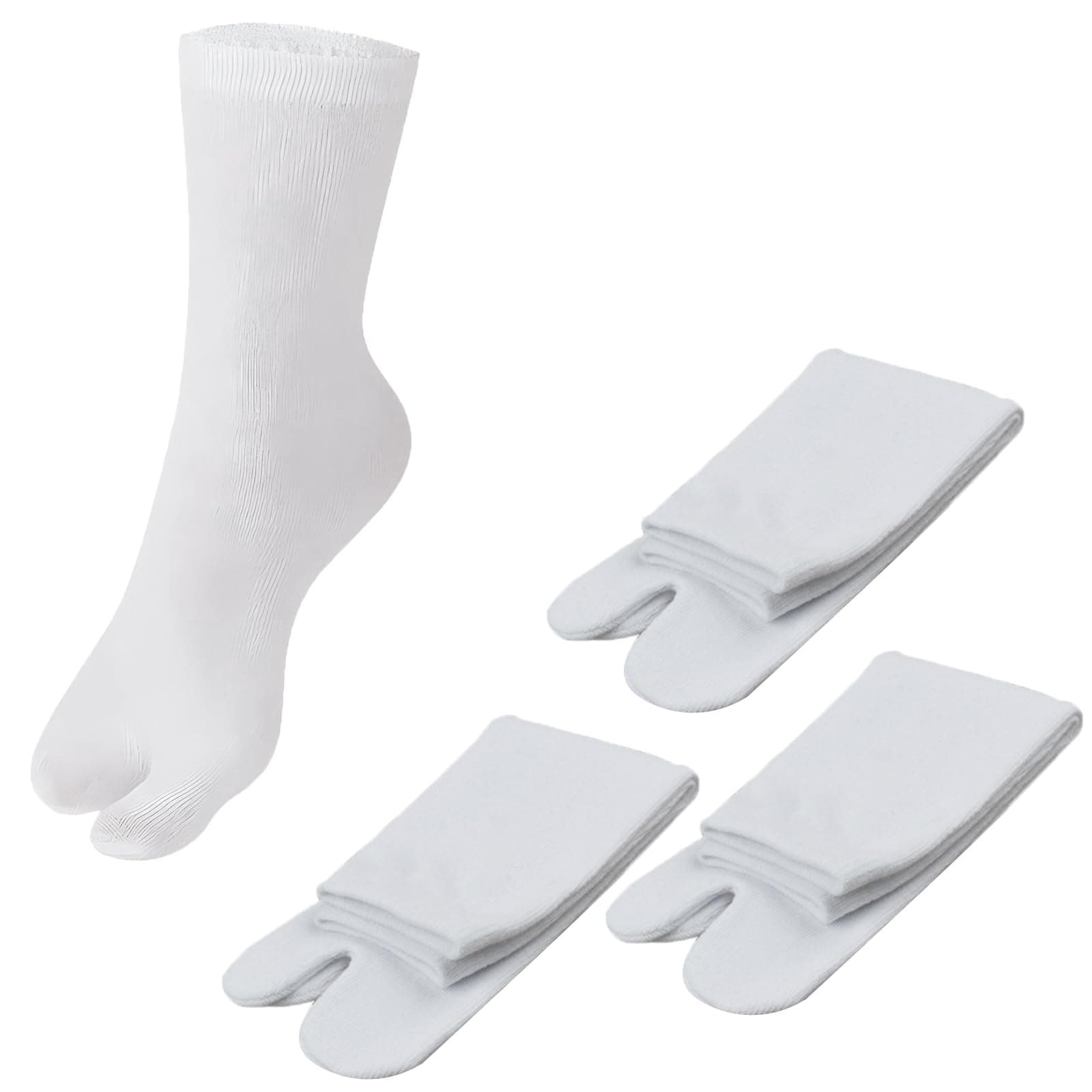 3 Pairs Japan Tabi Socks, Split 2 Toe Sandals Ninja Slipper Japanese Kimono White