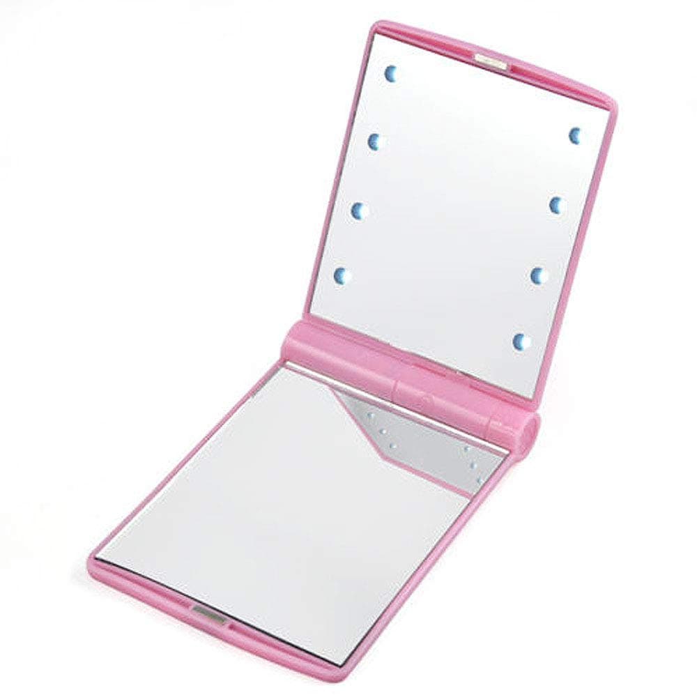 Pink Pocket Mini LED Make Up Mirror Cosmetic Mirror Folding Portable Compact Pocket Gift