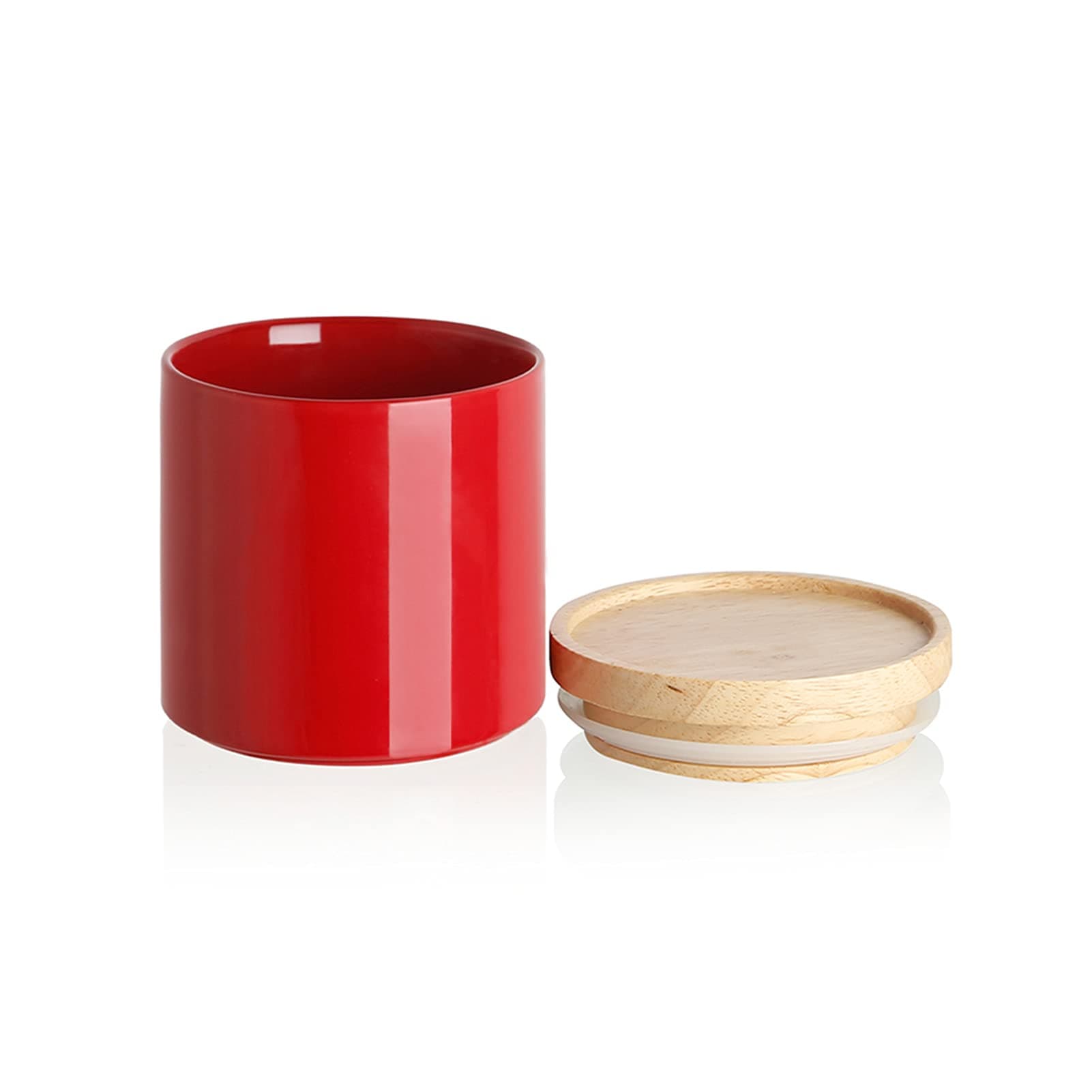 Sweejar Kitchen Canisters Ceramic Food Storage Jar, Stackable Containers with Airtight Seal Wooden Lid for Serving Coffee Bean, Flour, Tea, Spice and More - 39 Fl Oz (Red)