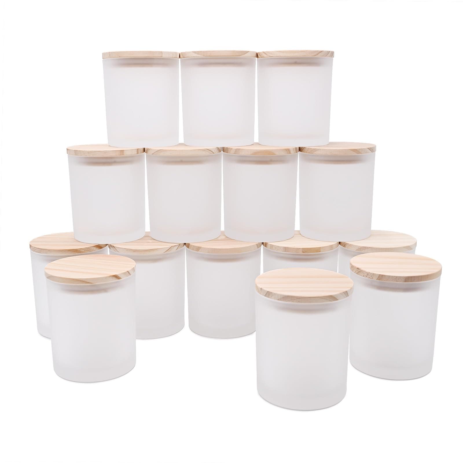SHOWIN 10 OZ Thick Candle Jars for Making Candles 15 Pcs, Empty Jars with Wood Lids for Candle Making, Sample Container, Frosted White