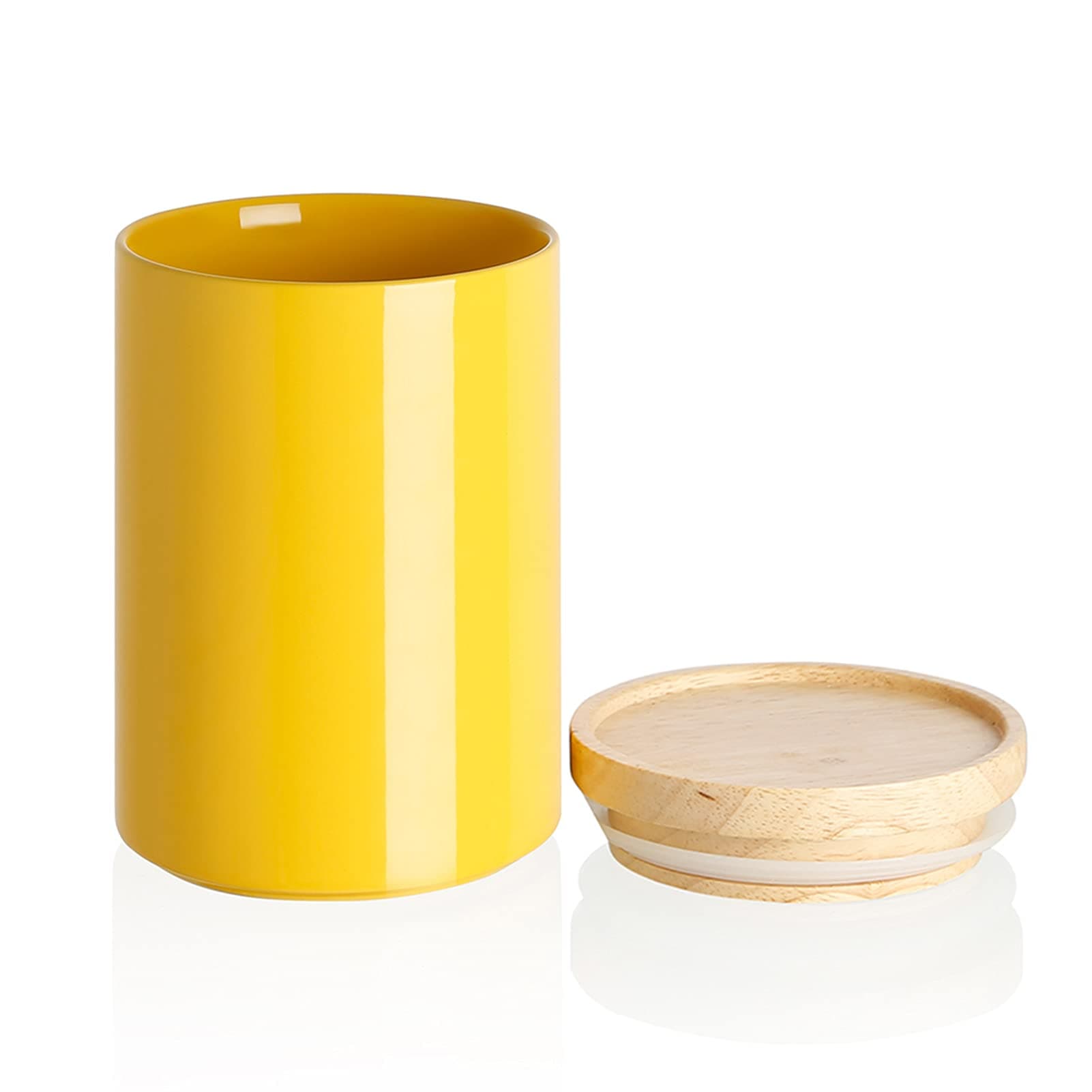 Sweejar Kitchen Canisters Ceramic Food Storage Jar, Stackable Containers with Airtight Seal Wooden Lid for Serving Coffee Bean, Flour, Tea, Cookies and More - 58 Fl Oz(Yellow)