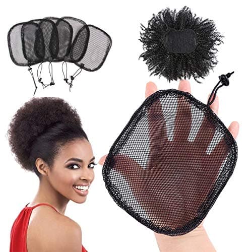 5Pcs/Lot Hair Net For Making Ponytail With Drawstring Black Weaving Wig Cap For Making Afro Hair Buns Stretchy Base For Making Ponytail Weaving Net Cap (Square: L=6.5 x 5.7 Inches)