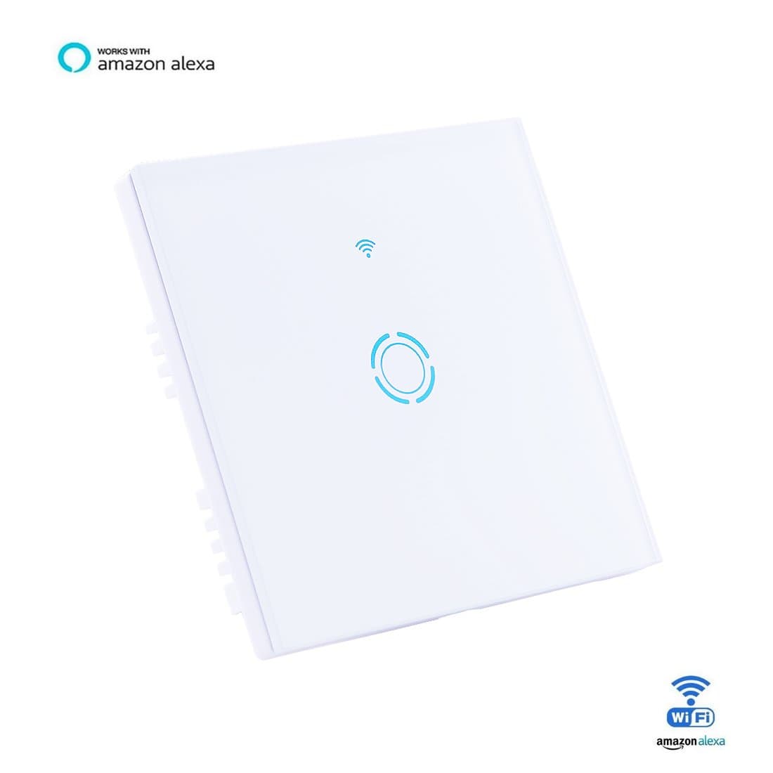 Smart WIFI Wall Light Switch 1 Gang Wireless Glass Touch Panel Timer Works with Alex Echo Support IOS/Android App(Neutral Wire Required)