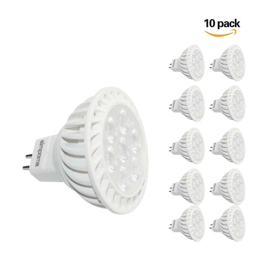 Simpome MR16 LED Light Bulbs (10 pack), 6W GU5.3 LED Bulbs, Warm White 3000K, Equivalent to 50 Watt, 540 Lumens, 45 Degree Beams, Not Dimmable, LED Spotlights for Meeting Room, Show Room, Shop window