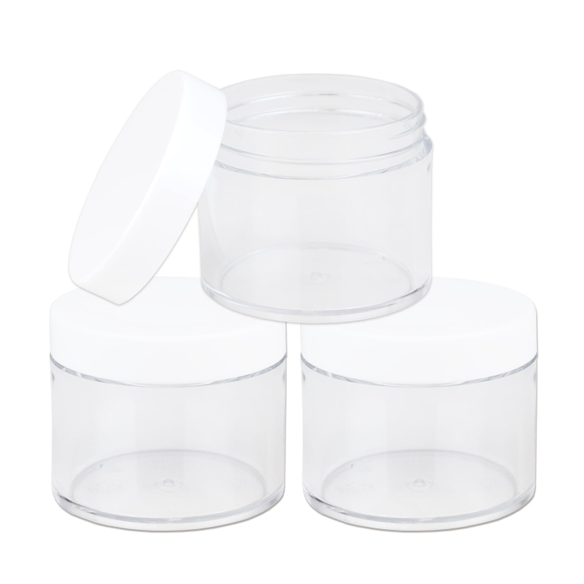 Beauticom 60 Grams/60 ML (2 Oz) Round Clear Plastic Container Jars with White Lids Storage Makeup Cosmetic Lotion Scrubs (3 Jars)