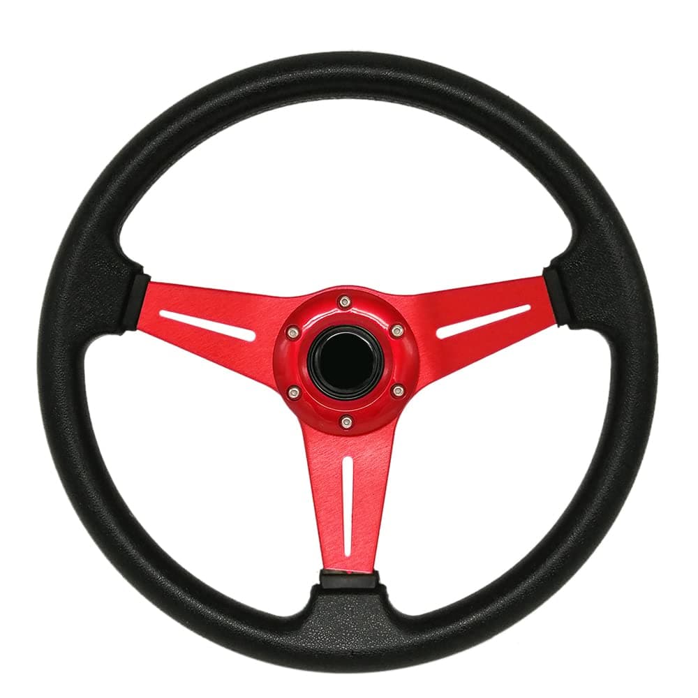 13.8” Auto Racing Steering Wheel Quick Release 6 Bolts Flat Drifting Universal Car Sport Steering Wheel Pu Leather and Aluminum Spokes with Horn Button