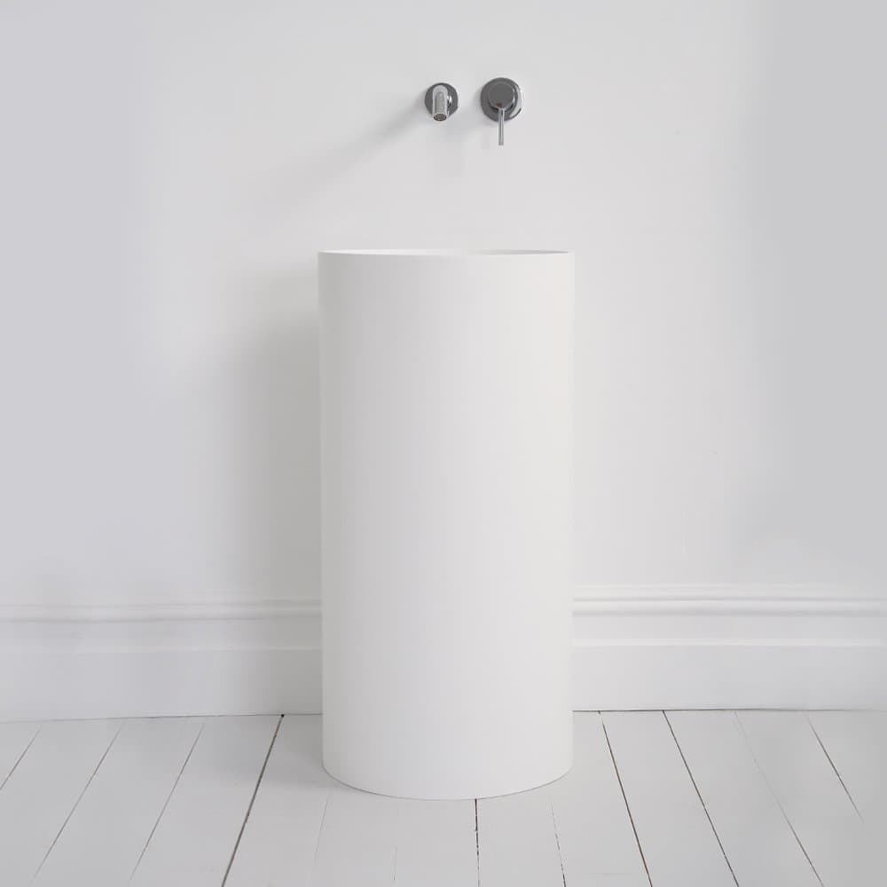 Alina Solid surface stone resin freestanding Cylinder basin 400 Polished White