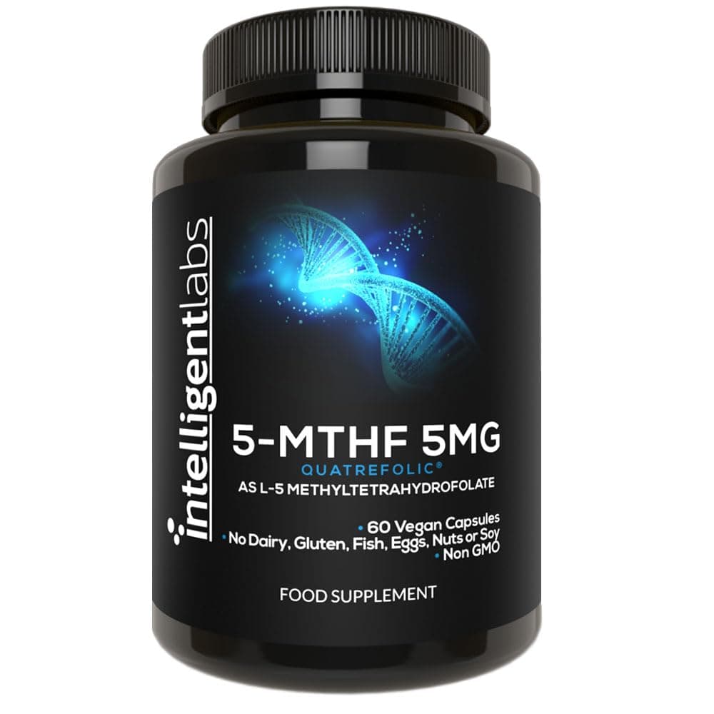 Intelligent Labs 5-MTHF L-5 Methylfolate Supplement Activated Folic Acid Supplement as Quatrefolic - Methyl Folate for MTHFR 60 Capsules - 60 Days Supply, 5mg = 5000mcg Methylfolate
