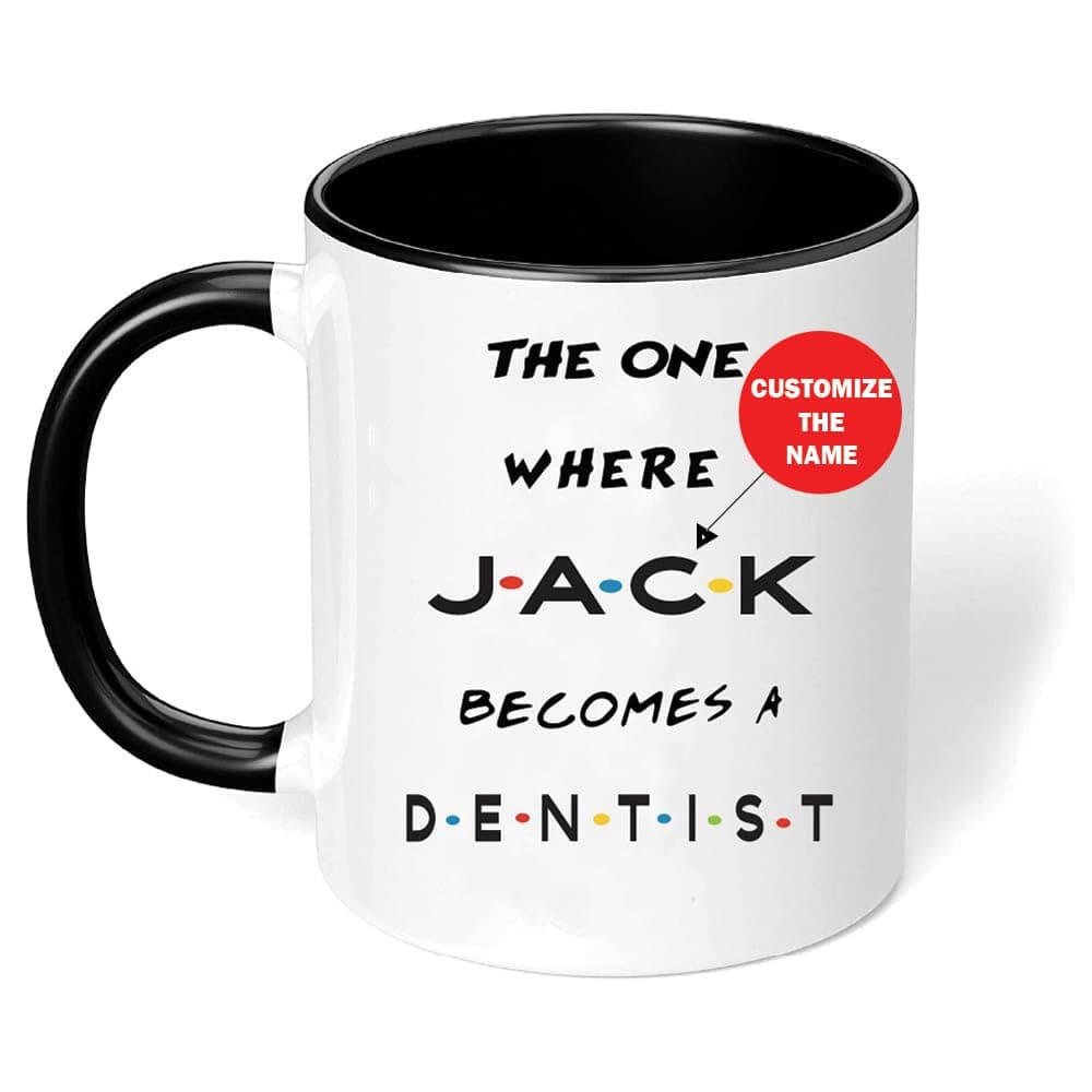 Dentist Mug - Personalize with Their Name - Black Ceramic Coffee Cup for Dentists - Dental Student Graduation Keepsake - Appreciation for Dental Professionals
