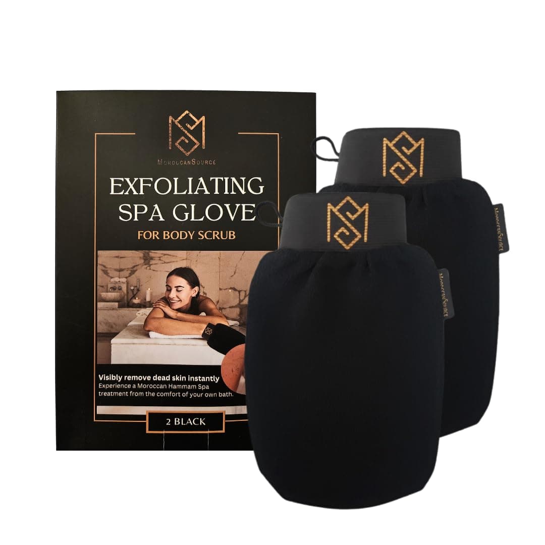 MS Exfoliating Bath Glove for Body Scrub (Kessa mitt) - PACK OF 2 - For Dead Skin Scrubbing and Deep Pore Cleansing - Gentle Viscose Fiber - by MoroccanSource