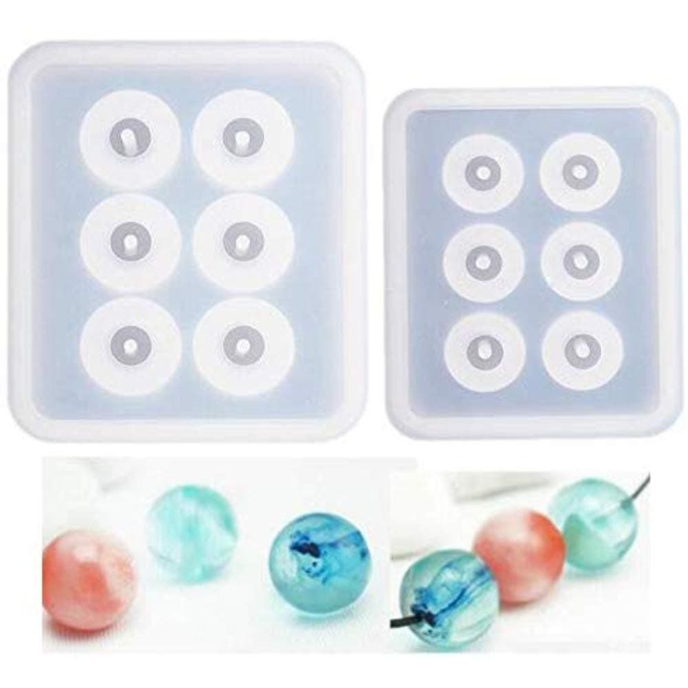 2pcs/set Cute 3D DIY Sphere Ball Silicone Molds with Hanging Holes Round Resin Epoxy for Bead Jewelry Polymer Clay Soap Cabochon Gemstone DIY Crafting Projects Decor Tool