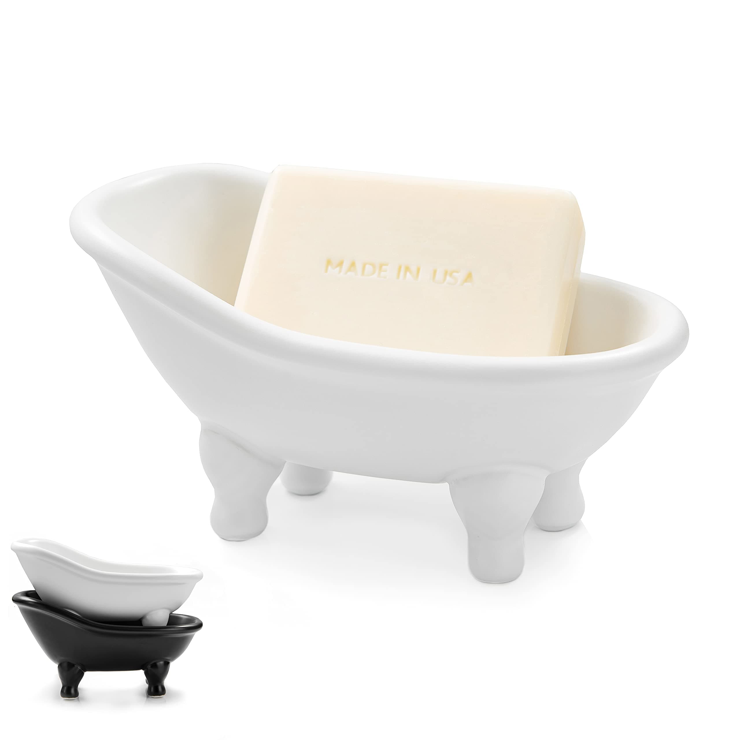– 1piece 5.6" White Ceramic Mini Bathtub Soap Dish Small Planter Makeup Organizer Container Hamster Bathtub(White)