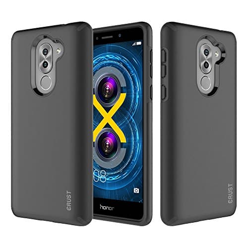Honor 6X Cover, Crust Slim Armor Dual Layer Back Cover for Huawei Honor 6X, Shock Proof Hybrid Hard & Soft Case - (Black)