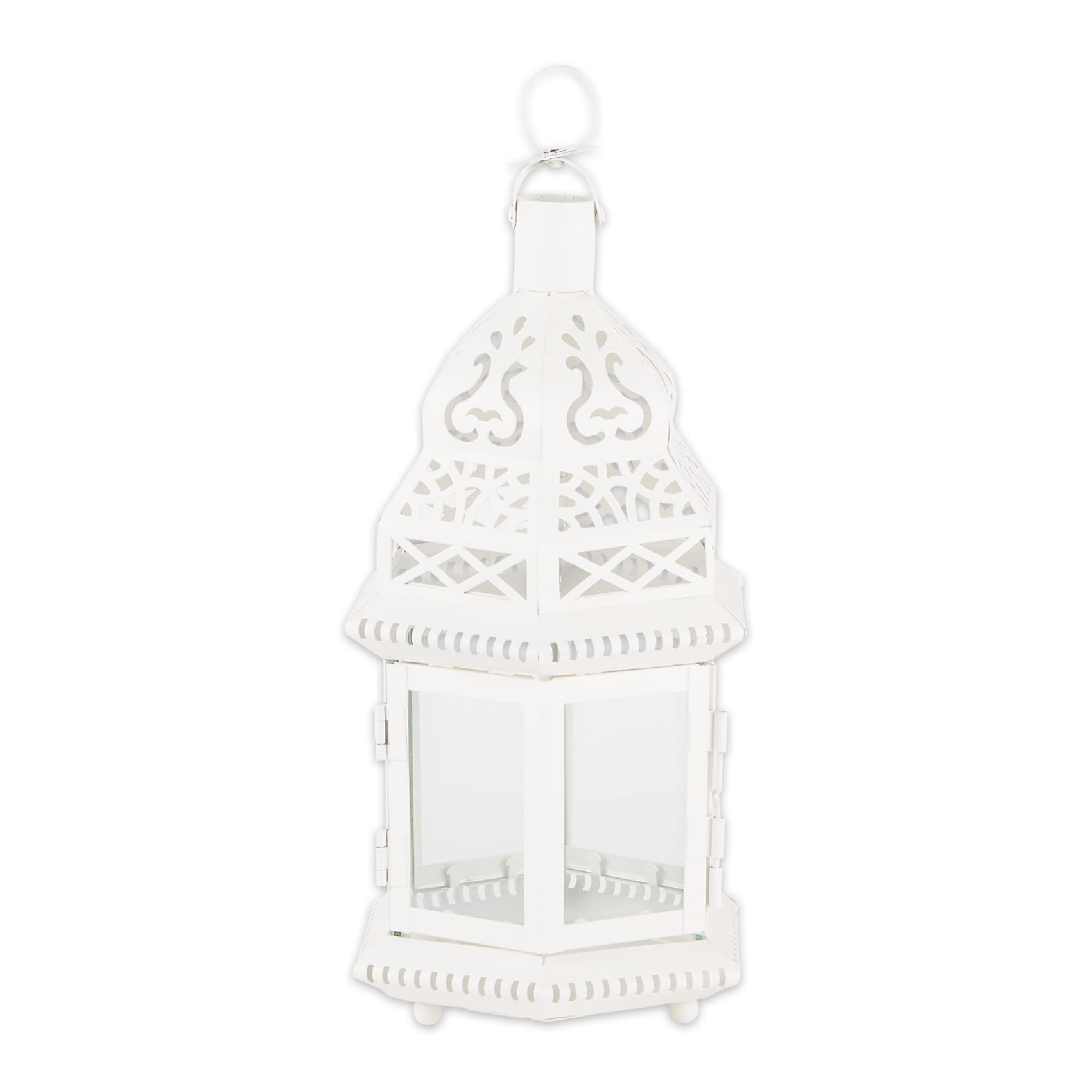 Zingz & Thingz Moroccan Style Candle Lantern Holder, Decorative Light Home Decor, Indoor & Outdoor, 13" Tall, White