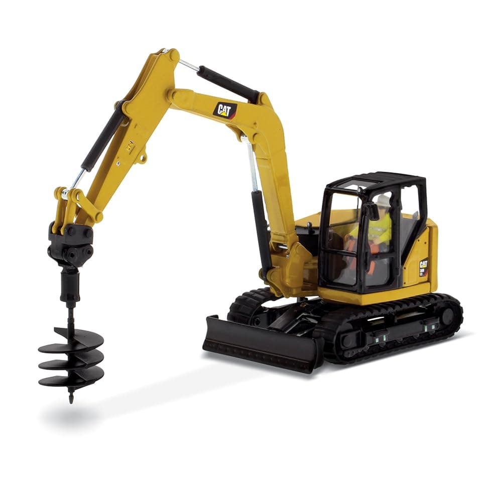 Diecast Masters CAT Caterpillar 308 CR Next Generation Mini Hydraulic Excavator with Work Tools and Operator High Line Series 1/50 Model 85596