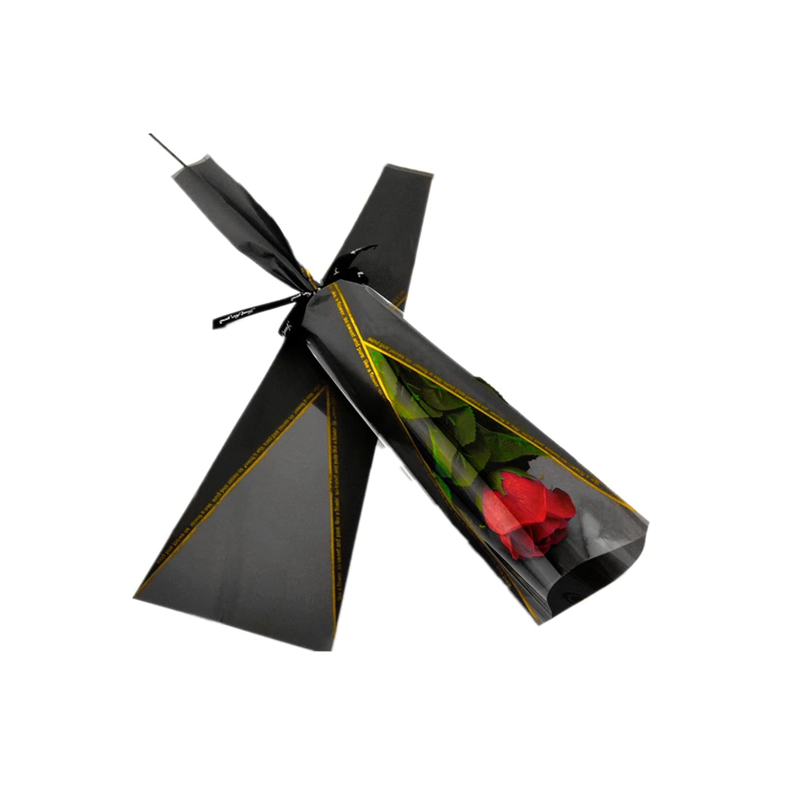 100 Counts Single Floral Packaging Bag,Single Rose Sleeve,Single Rose and Carnations Flower Wrapping Paper,Flower Bouquet Sleeve Bag for Mother's Day Valentines Day Wedding Birthday Gift (Black)