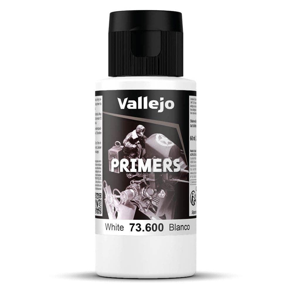 Vallejo - Surface Primer Color | White Acrylic Primer 60 ml (2.02 fl.oz.) | Matte Finish and Fast Drying | Perfect for Airbrushing and Great Adhesion to Figurines and Scale Models