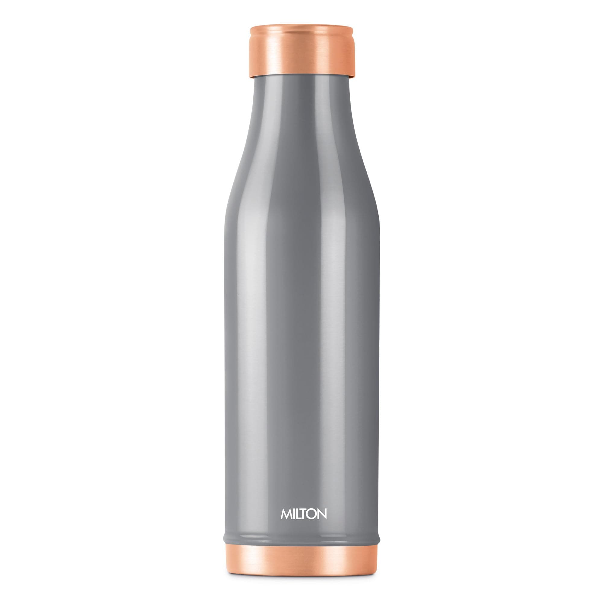 Copper Charge Water Bottle, 930 ml, Grey | Lacquer Coating, Curved Bottle | Diwali | Festive | Gifting | Yoga | Home | Kitchen | Vedic