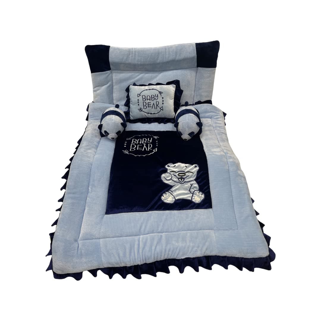Pinks and Blues Full Sleeping 5 Piece Baby Bedding Set with Two Bear Shape Side Pillows (0-48 Months) (Sky Navy)