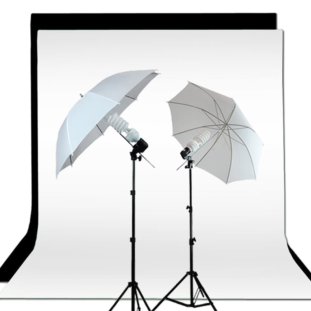 Photo Studio Umbrella Continuous Lighting Backdrop Kit - 2 Backdrops (White,Black) + 2 Umbrellas + 2X 135W Light Set + Lighting Stand (1350W Umbrella Light)