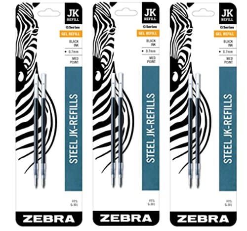 Zebra G-301 JK-Refill 0.7mm, Black, 2 Refills (Pack of 3)