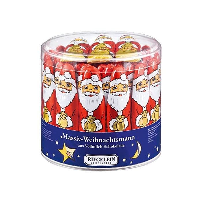 Solid Santa Claus Milk Chocolate Pieces 812g - Bulk Drum of Chocolate Santas (65 Pieces) - Riegelein Gift For Kids Adults - Christmas Eve Stocking Fillers