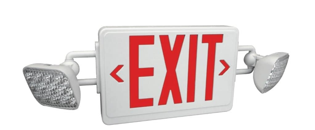 Simkar DLC2RW LED Combo Combination Exit Emergency Light Universal 1-Face Red Lens White Case NiCad Battery Extra Face Plate 120V/277V