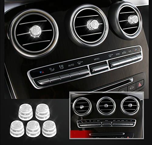Boobo 5 Pcs Ice Out AC Vent Knob Decorative Silver Bling Ring Emblem Luxury Cool Sticker for Mercedes Benz E S C GLC CLAS (Silver)