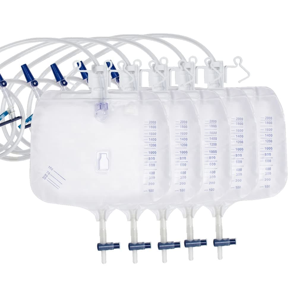 5 Pack 2000ml Urinary Drainage Bag, Urine Collection Bag Drain Bag with Anti-Reflux Chamber, 48" Drainage Tubing