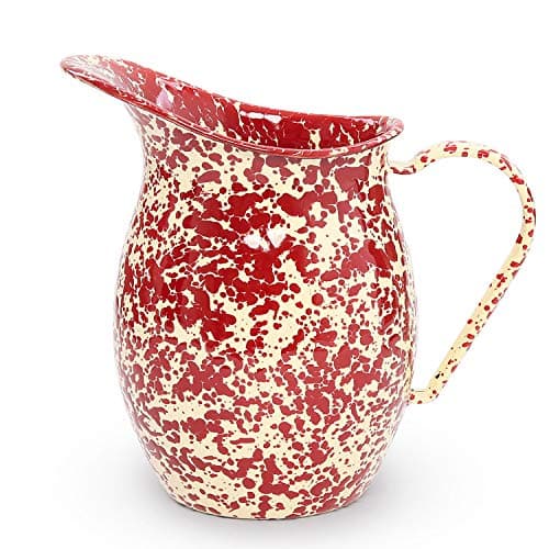 Enamelware Pitcher, 1.5 quart, Burgundy/Cream Splatter