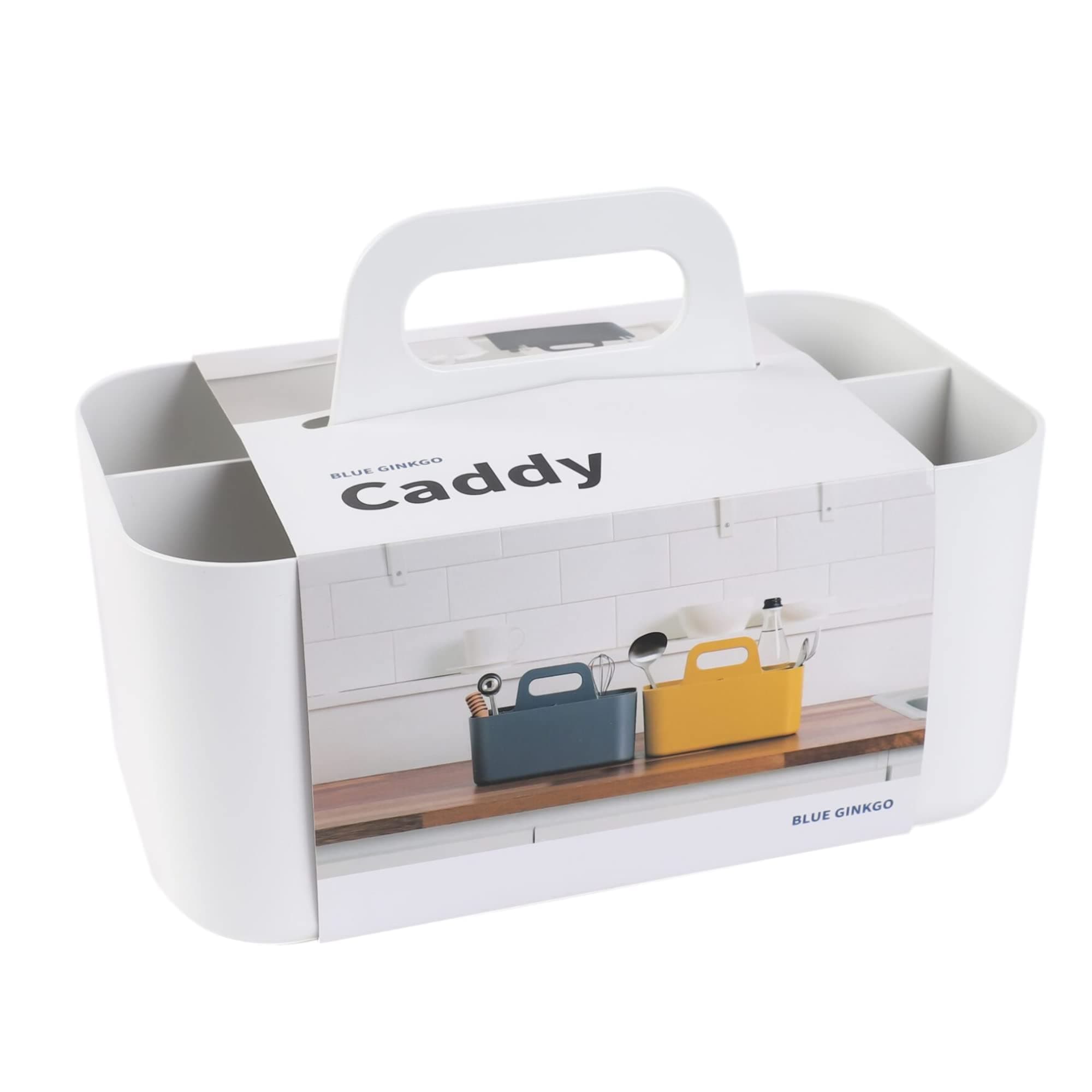 BLUE GINKGO Stackable Organizer Caddy – Korean-Made Portable Tote for Bathroom, Office, Crafts, or School Supplies (Rectangle, White)